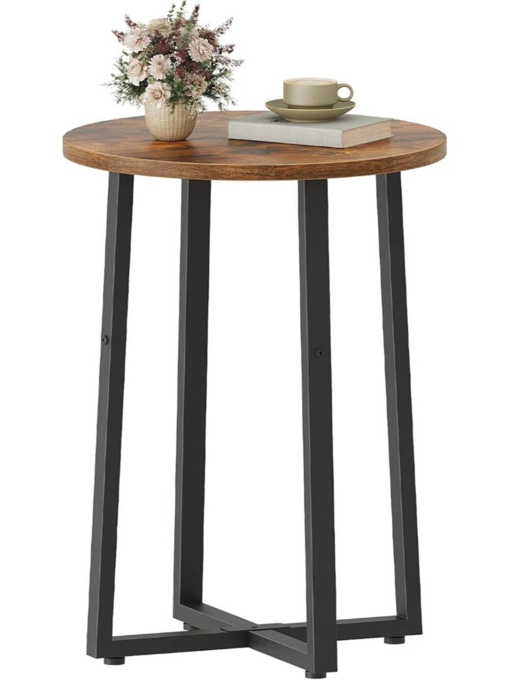 Side Table, Round End Accent Table with Sturdy Metal Frame, 15.7" Round Nightsta